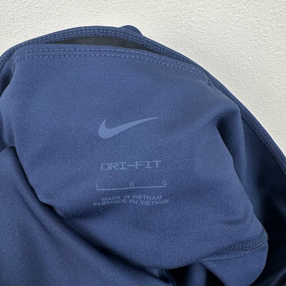 Nike Womens Leggings Dri Fit Mid Rise 7/8 Graphic Logo Navy L Active Gym Running - Picture 11 of 12